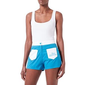 Love Moschino Casual shorts voor dames met hoge taille in katoen en nylon met contrasterende kleuren, blauw/wit, 42 NL