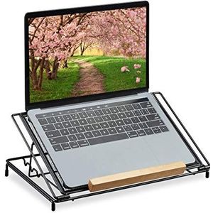 Relaxdays laptopstandaard 13 inch, metaal, mesh, verstelbaar, houder voor laptop, boekensteun, zwart