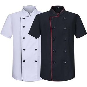 MISEMIYA - Pak 2 stuks - koksjas voor heren - chef-jas voor heren - uniform hosteleria - Ref.2-8421B, Zwart-Wit, XXL