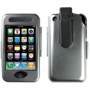 Logotrans Aluminium case met clip zilver en displaybeschermfolie voor Apple iPhone 3G / 3Gs