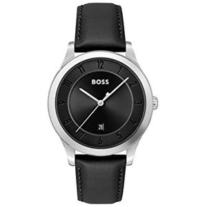 BOSS Analoge quartz horloge voor heren met zwarte lederen band - 1513984, Zwart, riem