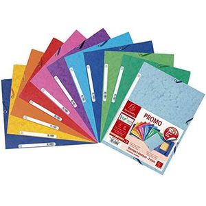 Exacompta - Ref. 55510AMZE - 11 stuks elastieken map met 3 kleppen van glanzend karton (10 + 1 gratis) 24 x 32 cm 400 g/m² - formaat DIN A4 - 10 verschillende kleuren