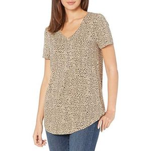Amazon Essentials Relaxed-fit tuniek met korte mouwen en V-hals voor dames (verkrijgbaar in grote maten), lichtroze luipaardprint, medium