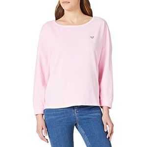 True Religion Dames Boxy Sweatshirt met brede kraag, Rosa, XL