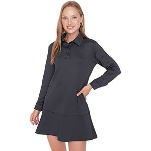 Trendyol Dames Dames Dames Regular Ruche Zoom Polo Neck Gebreide Jurk, Marineblauw L, marineblauw, L