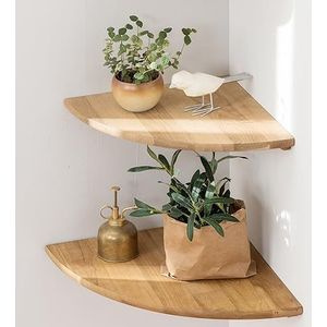 Gieanoo Set van 2 hangplanken - Massief eiken - Ronde uiteinden - Landhuisstijl - Voor slaapkamer en woonkamer - 30 cm - Eiken, 30 cm