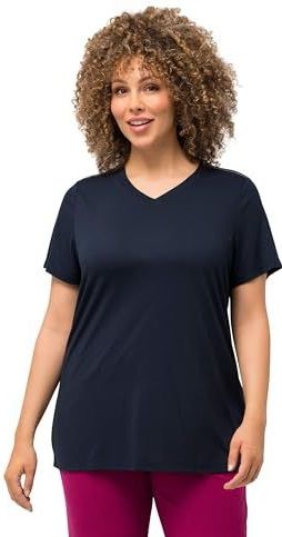 Ulla Popken - Shirt - Navy - V-hals - Kwartmouw - Normale Pasvorm