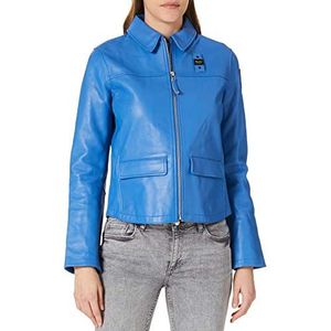 Blauer Leren gevoerde schouderjas voor dames, 801 lichtblauw saffierblauw, XL