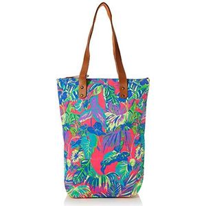 The Holiday Shop London Vrouwen Canvas Strandtas Tropische Canvas en Strand Tote Bag, Veelkleurig (Roze/Groen/Blauw),