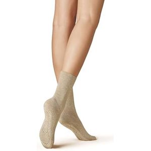 KUNERT Homesocks 540510 damessokken, gebreid, 35/38, beige, zacht en warm, wintersokken, antislipzool, zonder knellende rubberen draden, met wol, angora en veredeld met kasjmier, beige, 35-38 EU