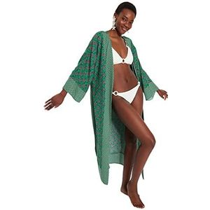 Trendyol Strandkleding voor dames Relaxed Basic V-hals geweven kimono's en kaftans, Groen, M