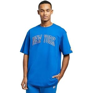 STARTER BLACK LABEL Heren T-shirt met New York print, geborduurd logo, patch op de zoom, mannenshirt van katoen, verkrijgbaar in zwart en wit, maat XS tot XXL, kobaltblauw, S