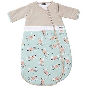 Gesslein Bubou 773204 Babyslaapzak met afneembare mouwen: temperatuurregulerende slaapzak voor het hele jaar door voor baby/kinderen, maat 110 cm, beige/turquoise met beren, meerkleurig