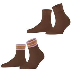 ESPRIT Dames Sokken Retro Glitter Multipack W Sso katoen gedessineerd 2 paar, Bruin Rosewood 5225, 35-38