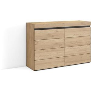 Skraut Home | Ladekast, Commode | Dressoir, 4 lades | 114x75x35 cm | Voor slaapkamer, kamer | Met opbergruimte | Moderne stijl | Eiken