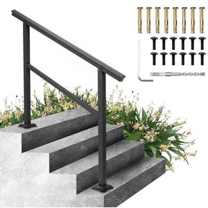 VEVOR - Gepoederd Aluminium Leuning - Zwart - Voor Buitenstappen - 3-4 Stappen - 48 x 35 Inch - 165 lbs Gewichtscapaciteit