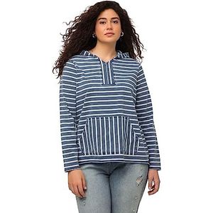 Ulla Popken Dames grote maten plus size hoodie, strepen, knevelknopen, capuchon, lange mouwen, nachtblauw 58+ 816890734-58+, nachtblauw, 58-60