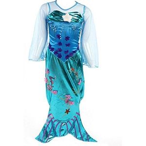 Katara Zeemeerminnenkostuum, glitterkostuum voor carnaval, met vin, tule mouwen zoals Ariel, blauw
