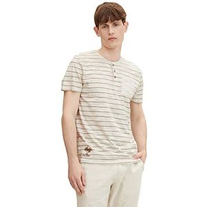 TOM TAILOR Uomini Serafino T-shirt met borstzak 1031589, 29786 - White Brown Inject Stripe, S