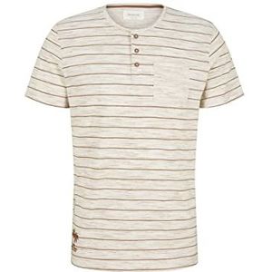 TOM TAILOR Uomini Serafino T-shirt met borstzak 1031589, 29786 - White Brown Inject Stripe, S