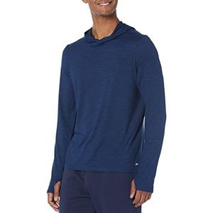 Amazon Essentials Heren Tech Stretch T-shirt met lange mouwen en capuchon, Marineblauw Ruimteverf, XS