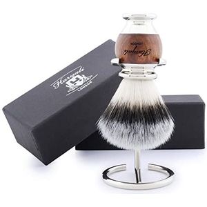 Haryali London - Blaireau de Rasage - Hout en Roestvrij Staal - Synthétique met Zilveren Punt - Inclusief Steun