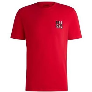 HUGO Heren Dimoniti katoenen jersey T-shirt met gestapelde logo print, roze, M
