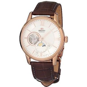 Orient Mannen analoog automatisch horloge met lederen band RA-AS0009S10B, Rose Goud-wit, Riem.