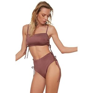 Trendyol Damesbikini, gedetailleerde hoge taille, 6 bikinibroekjes, bruin, 38