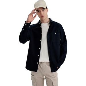 DeFacto Vrijetijdshemden en klederdrachthemden voor heren, klassiek herenoverhemd, Donkerblauw, XXL