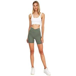 Trendyol Dames Roller anop toille gedetailleerde sportpanty yogabroek, kaki, klein