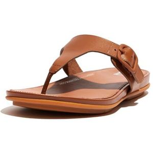 Fitflop Dames Gracie rubberen gesp lederen teenpost sandalen plat, licht bruin, 3 UK, Lichtbruin, 36 EU
