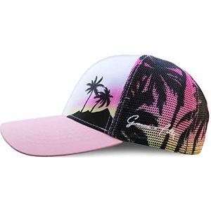 Grace Folly Beach Trucker Hoeden voor Vrouwen - Snapback Baseball Cap voor de Zomer, Roze palmboom - Mesh Print, Eén Maat