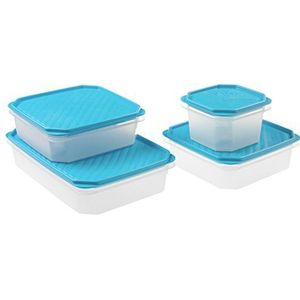 TATAY Set van 4 voedselopslag (1 x 2,1 L, 2 x 1,3 L, 1 x 0,6 L), luchtdicht, flexibel drukdeksel, BPA-vrij, geschikt voor magnetron en vaatwasser, blauw