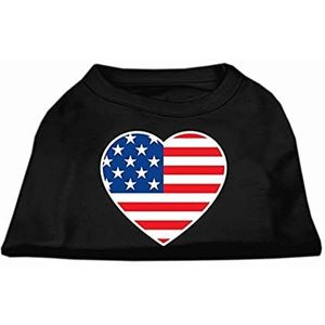 Mirage Amerikaanse vlag hart zeefdruk shirt, groot, zwart