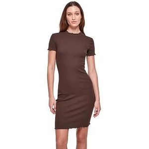 Urban Classics Damesjurk Ladies Rib Tee Dress Brown XS, bruin, XS