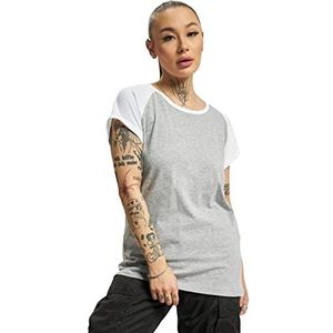Urban Classics Dames T-shirt basic shirt met contrasterende mouwen voor vrouwen, Ladies Contrast Raglan Tee verkrijgbaar in meer dan 10 kleuren, maten XS - 5XL, grijs/wit, 5XL