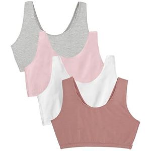 Fruit of the Loom Tankstyle Cotton Bra Sportbeha, ondoorzichtig (verpakking van 4 stuks), stof/wit/blush/grey heather, 38