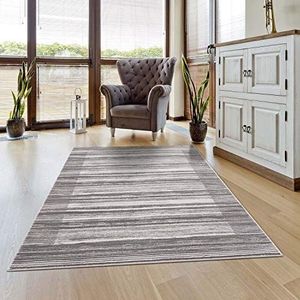 carpet city Vloerkleed woonkamer - strepen patroon 140x200 cm grijs gemêleerd - moderne tapijten laagpolig