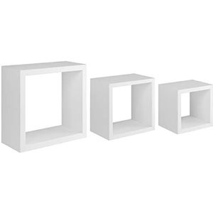 Homemania Rubic Wandrek voor woonkamer, slaapkamer, kantoor, MDF, wit, 35 x 35 x 15,5/25 x 25 x 15,5/20 x 20 x 15,5 cm