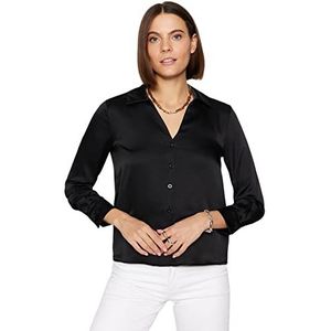 Trendyol Dames Regular Basic Reverskraag Geweven Shirt, Zwart, 60