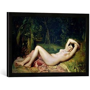 Ingelijste afbeelding van Theodore Chasseriau Sleeping Nymph, 1850"", kunstdruk in hoge kwaliteit handgemaakte fotolijst, 60x40 cm, mat zwart