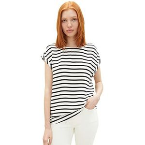 Tom Tailor Denim dames 1032336 Basic blouse, 32615 - Wit Zwart Stripe, XL