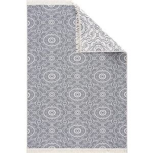 Muratap Boho Kelim Tapijtloper dubbelzijdig lichtgrijs wit 2 - laagpolig tapijt Skandi modern voor woonkamer, keuken, badkamer, toilet, wasbaar - Oeko-Tex - maat: 60 x 90 cm