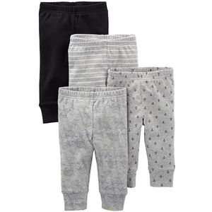 Simple Joys by Carter's Katoenen broek voor baby's, uniseks, verpakking van 4 stuks, Zwarte Bananen/Grijs/Wit, Preemie