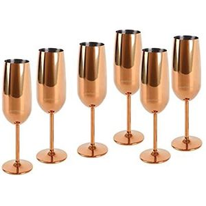 Echtwerk 6-delige set champagneglazen van roestvrij staal, koperen editie, champagneglas, champagnefluiten, onbreekbare glazen, bruiloften, verjaardagen, Valentijnsdag, 250 ml