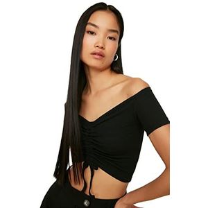 Trendyol Dames Black Shirred Gebreide Blouse, S
