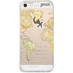 Gocase World Map Blank Hoes | Compatibel met iPhone 5 / 5S / SE | Transparant met print siliconen doorzichtige TPU beschermhoes krasbestendig Phone Case | Reizen wereldkaart avontuur oceaan vliegen