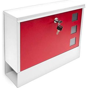 Relaxdays brievenbus met tijdschriftenrol, voor aan muur, stijlvol design, modern, HBD: ca. 36x30x10 cm, wit-rood