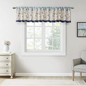 Serene geborduurd venster Valance Navy 50"" x 18